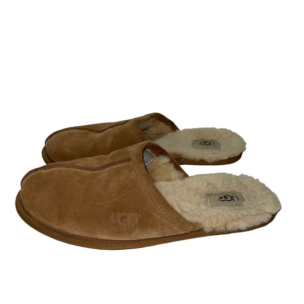 UGG Scuff Men's Sheep Skin Suede Slip On Brown Slippers Size 10 - Picture 6 of 9
